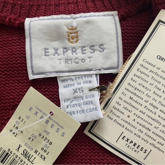 Vintage Express Sweater Tricot Burnt Red Cotton Knit Textured Scoop Neck XS NEW - Picture 10 of 12